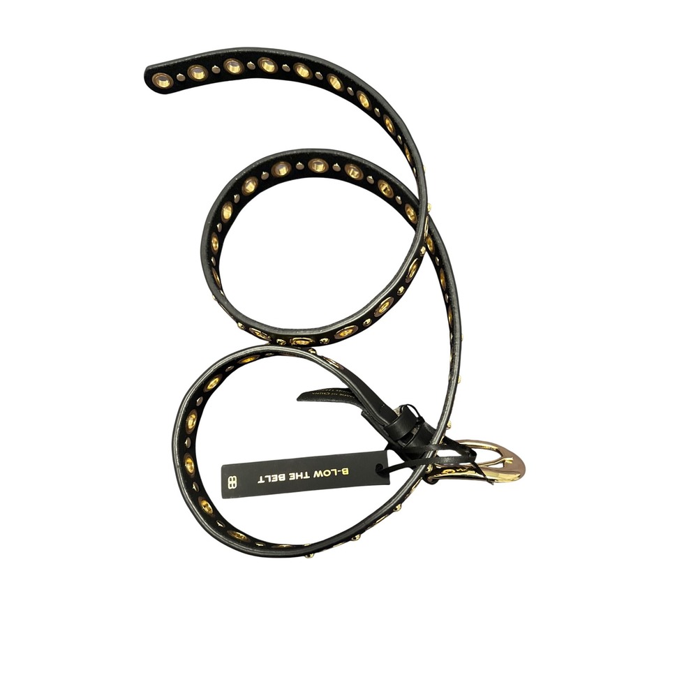 B-Low The Belt Black Leather Gold Studded Grommet Belt NWT M/L